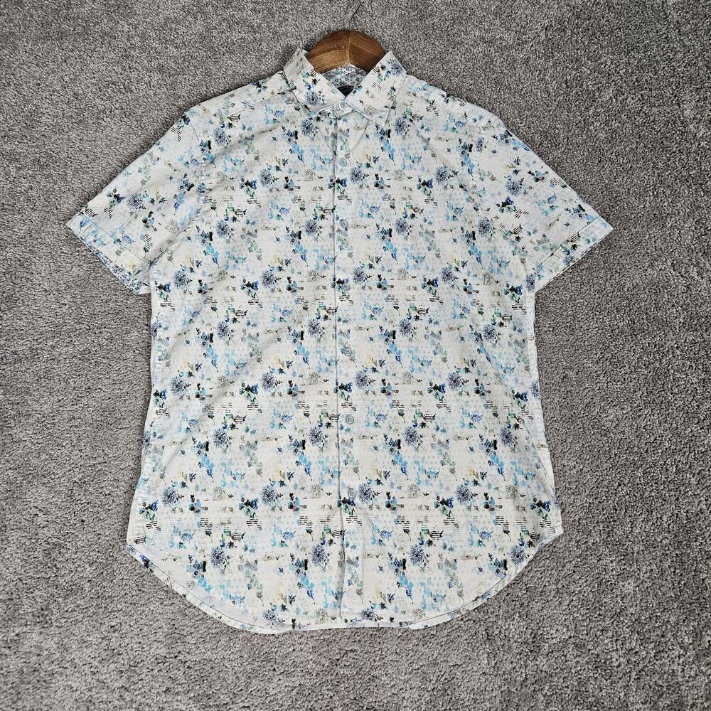 Robert Graham Shirt Men's Medium White Classic Fit Button Up Floral AOP Stretch